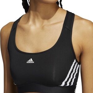 Adidas black medium-support sports bra three white stripes size L new with tags